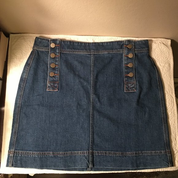 LOFT Nautical Inspired Button Front Denim Skirt - Picture 2 of 11